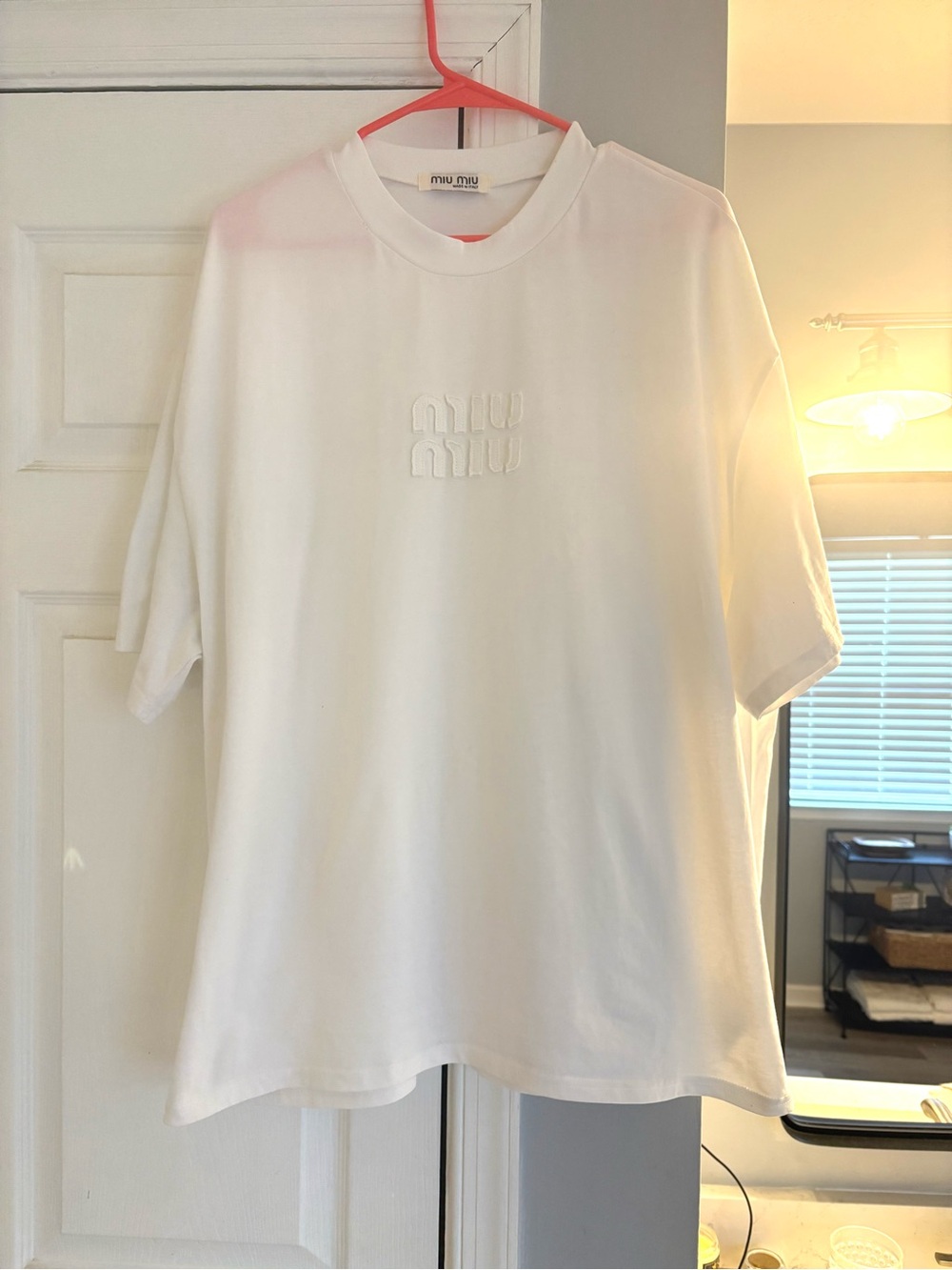 Miu Miu White Embossed Logo Short-Sleeve Tee